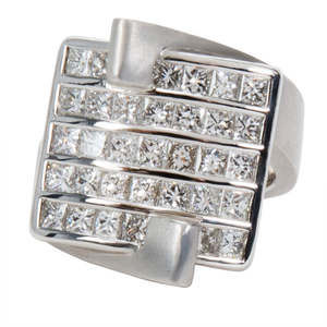 Luca Carati 5 Row Princess Cut Diamond Ring in 18K White Gold (2.62 CTW)